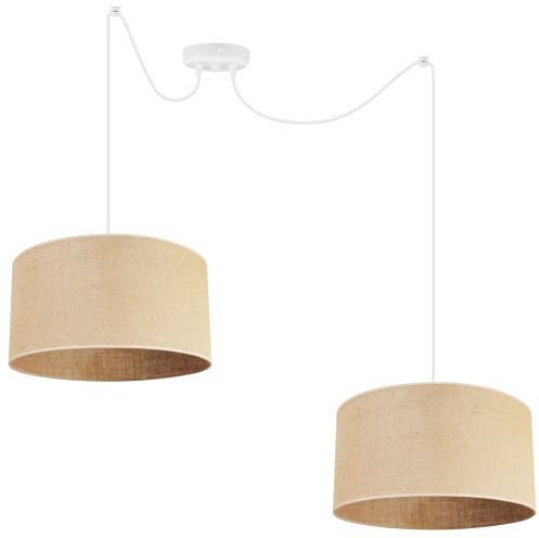Light-Home Juta Hängelampe - Boho Deckenlampe Esszimmer und Küche - Pendelleuchte aus Metall mit Soff Lampenschirm (E27) - ⌀ 35 cm - Weiß Untersatz - Jute