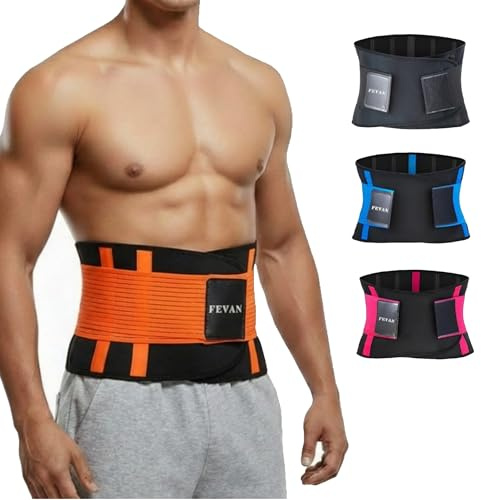 FEVAN Faja Lumbar Hombre y Mujer - Faja Abdominal Hombre y Mujer con Doble Ajuste y Soportes Lumbares - Cinturon Lumbar para Aliviar Dolor de Espalda.(L/XL, Negro). (L/XL, Naranja)