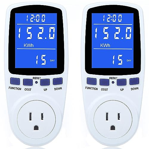 2 Pack Upgraded Watt Meter Power Meter Plug Home Electricity Usage Monitor, Electrical Usage Monitor Consumption, Energy Voltage Amps Kill Meter Tester with Backlight, 7 Modes Display