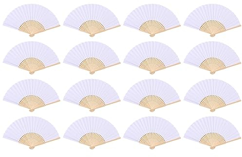 Hitopin 16 Pezzi Ventilatore Pieghevole di Bambù di Seta, Ventaglio a Mano Pieghevole, Ventaglio di Carta, per Pittura Fai da Te, Decorazione della Parete, Matrimonio, Partito (Bianco)