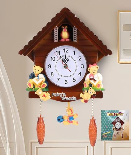 Gugxiom Cuckoo Clock, Cuckoo Bird Voices Wall Clock, Handicraft Vintage Cuckoo Tree House Clock, Traditional Chalet Decorative Clock, with Cute Toys for Bedroom Kids Living Room Scho