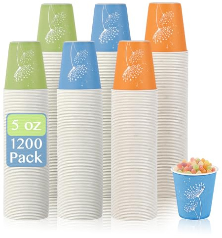 LITOPAK 1200 Pack 5 oz Paper Cups, Colorful Samll Disposable Paper Bathroom Cups for Parties, Travel, and Events