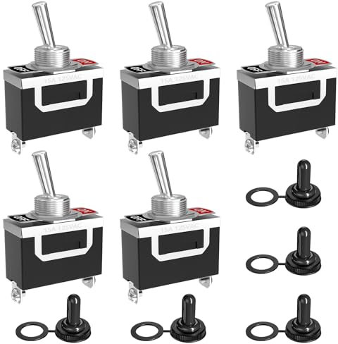 SCOOYUCK 5 Pièces Interrupteur a Bascule, 12V 24V 125V 220V (3-250V) SPST ON OFF 2 Broches Interrupteur à Bascule, Avec Capuchon étanche, Pour les Voitures, les Camions, les Bateaux