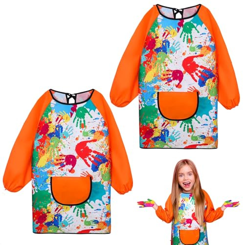 2Pcs Kids Art Aprons Waterproof Graffiti Painting Aprons for Age 7-12 Years