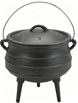 Warmiehomy Cast Iron Cauldron, 3L Pre-Seasoned African Potjie Pot with Lid and 3 Long Legs, Cast Iron Dutch Oven Camping Cookware Fire Pot for Outdoor Cooking and Baking, 20cm