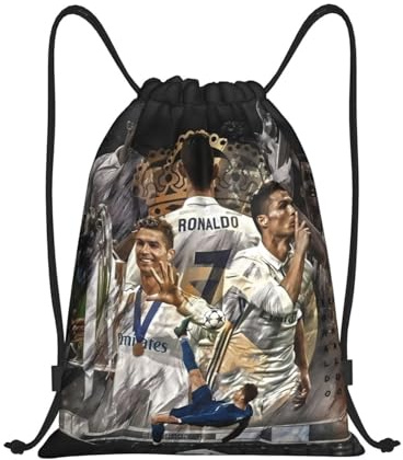 Nhemeylp Drawstring Bags Black Football Bag Waterproof Swimming Sports Backpack for Kids Football Player Pattern Design Drawstring Backpack Suitable for Sports Gym Travel Swimming Beach