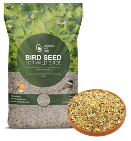 Swainston Bird Seed Deluxe Wild Bird Food - 20kg Premium Grade Mix with Black Sunflower Seeds, Millet, Wheat & Maize - Nutritious Seed Blend for Sparrows, Robins, Finches & More