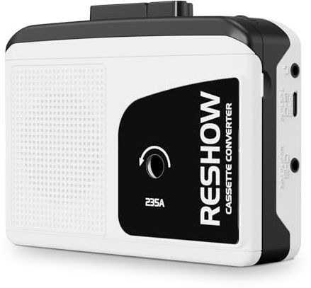 Reshow Reproductor de Casetes, Reproductor de Casetes Compacto, Grabadora Portátil con Auriculares, Convertidor de USB a MP3, Convertidor de Casetes de Audio a Digital