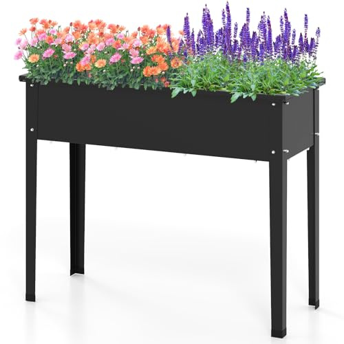 HOMASIS Huerto Elevado Terraza, Grande Jardinera Elevada para Exterior con Rectangular Macetero, Mesa de Cultivo en Casa para Plantas, Vegetales, Flores, Negro (100 x 40 x 80 cm)