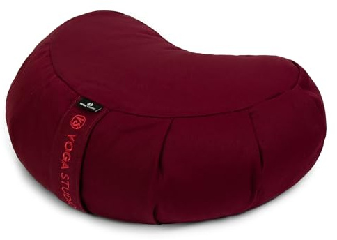 Yoga Studio Cuscino Zafu a mezzaluna europea, in cotone biologico, pouf da meditazione, gusci di grano saraceno (lampone)