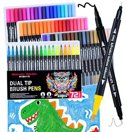 Keukenket 72 Colors Dual Markers Brush Pens,0.4MM Fine Point Art Marker, Double Tip Coloring Brush Pens Paint Marker for Adult Hand Lettering, Drawing,Doodling,Painting