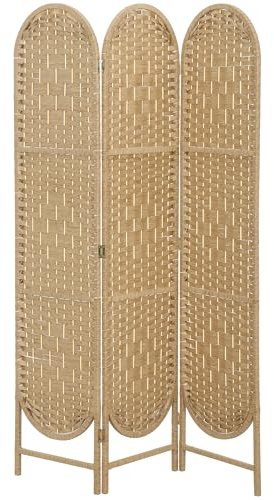 HOMCOM Biombo Separador de Ambientes de 3 Paneles, 120x170 cm, Pantalla de Privacidad Plegable Bohemio, con Parte Superior Arqueada, Tejido a Mano, Divisor Ligero para Oficina, Dormitorio, Natural