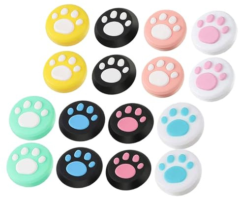 jojofuny Copertura in Silicone per Joystick a Zampa di Gatto 16 Pezzi, Cappucci Protettivi Antiscivolo per Controller di Console, Accessori di Precisione per Videogiochi, Stili multipli