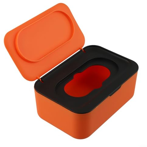 Contenitore in plastica con coperchio per salviettine umidificate, scatola dispenser con guarnizione in gomma per mantenere le salviette fresche e protette in varie impostazioni (nero e arancione)