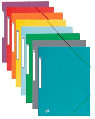 OXFORD Lot de 5 pochettes cartonnées A4 Top File + A4 avec élastiques, Couverture Carte Coloris Assortis