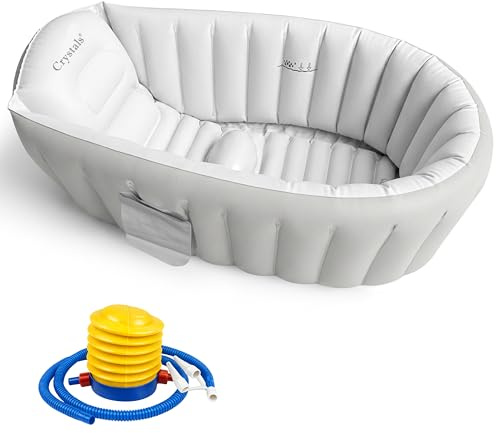 Crystals Inflatable Baby Bath Tub for Newborns & Toddlers – Foldable Portable Baby Bathtub with Non-Slip Cushioned Base, Quick Inflate, Easy Drain Plug & Travel-Friendly Infant Bath