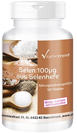 Vitamintrend Selen 100mcg aus Selenhefe, 180 Tabletten, Nahrungsergänzungsmittel vegan ohne Magnesiumstearat, in Deutschland hergestellt