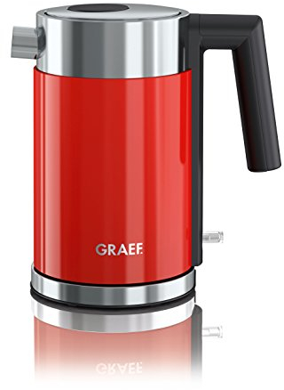 GRAEF Edelstahlwasserkocher, Edelstahl, Rot, L 20,5 x B 13,0 x H 23,0 cm