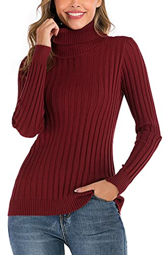 Enjoyoself Pull Femme Col Roulé Tricot Hiver Chaud Thermal Chic Ajusté Moderne Serré Col Montant Confortable sous-Pull Basique Pullover Laine Top Haut Manches Longues Vintage