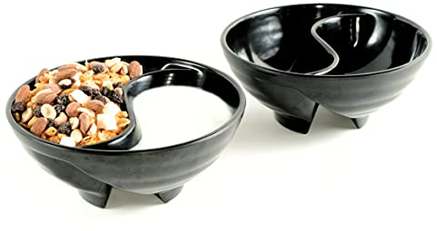 VALLENWOOD Never Soggy Cereal Bowl. White x2. Divided. Cereal Bowl Separated. Unbreakable Melamine. Two Sided Bowl. Anti Soggy. Separate. Ideal for Snack and Salsa (Black)