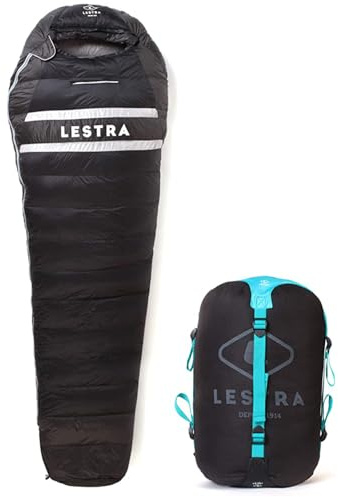 Lestra Outdoor  Alaska Original - Sac de Couchage Grand Froid - T° limit Confort -14 °C - Fermeture Gauche - Duvet de Canard - Adulte - 220 x 80 cm - 1,4 kg Noir