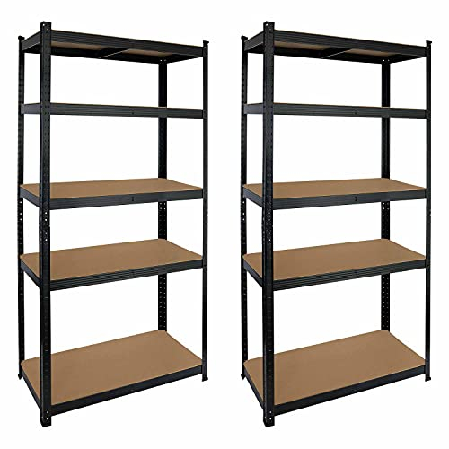 THINIA HOME - Estantería Modular Almacenaje (Pack 2), Acero y MDF Antihumedad, Hogar, Trastero, Garaje, 5 Baldas Ajustables, Carga Máxima 875Kg, 90x40x180cm (Largo x Ancho x Alto)