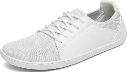 SAGUARO Unisex barfotaskor Free Walker Luck III-Knit bred tåbox utomhus promenadskor, storlek 36–48, Täckvit, 46 EU
