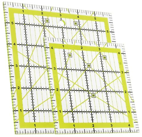 Sewing Ruler Quilting Rulers: 2 Pcs 4.5inch & 6 Inch Acrylic Square Quilting Templates With Coloured & Grid Lines, Non-Slip Print Quilters Ruler for DIY Crafts Patchwork and Fabric Precision Cutting