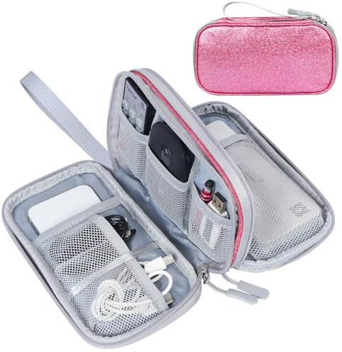 FYY Kabeltasche,Elektronik Tasche Organizer,Kabelorganizer Kabel Etui Elektronik Zubehör Organizer Tasche Universaltasche für Accessories Handy Ladekabel,Powerbank,USB Sticks,SD Karten,Bling Rosa