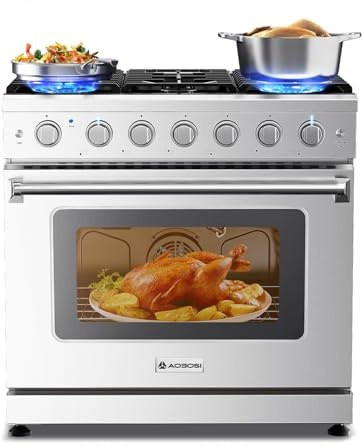 AAOBOSI 36 Inch Front Control Gas Range Oven with 6 Cooktop Burners, 6 Cu. Ft True Convection and Self Clean, Freestanding Stainless Steel Heavy Duty Gas Range Stove with Halogen Light,Large Capacity