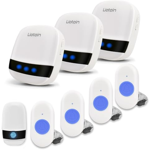 LIOTOIN Notrufknopf für Senioren Notruf Kabellos Hausnotruf Senioren InternSOS Alarm Notfallknopf Alarmknopf für Senioren Wasserdicht Pflegeruf Set 5 Sender 3 Empfänger