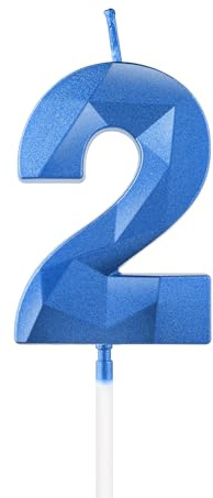 Royal Blue 2nd Birthday Candles, 3D Number 2 Candle for Cake, Boy Girl 2nd Birthday Decorations,Sapphire Candle Topper Blue Cake Decorations for Birthday Party Wedding Anniversary Supplies