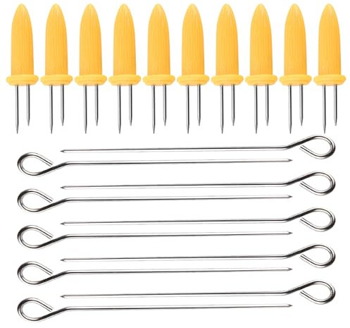 Porta pannocchie di Mais, Spiedini Shish Kebab Acciaio Inox, spiedini di pannocchie di Mais riutilizzabili, 10 Pezzi Spiedini di Mais e 10 spiedini per shish kebab in acciaio inox per casa,Cucina