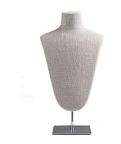 GLigeT Soporte de Joyería Busto de exhibición de joyería de Lino, Soporte de maniquí de Collar con Base de Metal - Busto de Collar for Tiendas minoristas y ferias comerciales Expositor Collar(Silver)