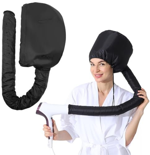 IKOPFLN 1 PCS Trockenhauben für Haare, Föhn Aufsatz Locken,Fönhaube Trockenhaube Schwebehaube für Locken, 2 In 1 Föhnhaube Diffuser Net Plopping Cap für Haar, Verstellbarem Kordelzug (Schwarz)