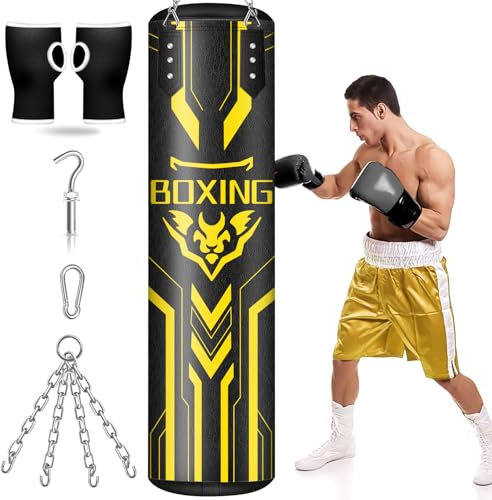 YORWHIN Hängende Boxsack für Erwachsene, 4FT PU schwere Boxsäcke mit Kette Deckenhaken, Boxen Training Ausrüstung für die Ausbildung Muay Thai Karate Kickboxen Taekwondo Gym, (Ungefüllt)