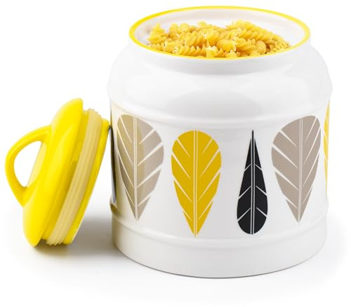 COCOYA 10cup/85oz Large Ceramics Jar with Lid,Big Dry Food Storage Canister Container Porcelain Kitchen Countertop Pantry Farmhouse Round Heavy Store Candy Bean Flour Snacks Cookie Cereal (Yellow)