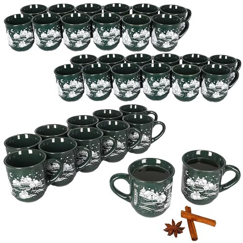 MamboCat Lot de 36 tasses à vin chaud 0,2 l - Motif paysage de Noël - En céramique classique - Calibrées - Idéal pour le marché de Noël