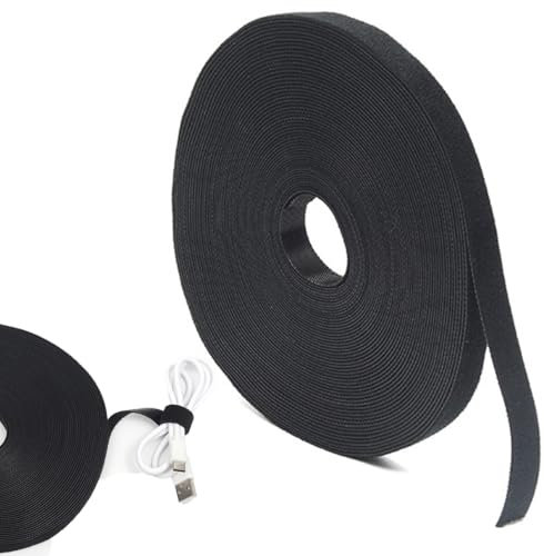 15M Bridas Reutilizables, Cable Management, Bridas de Cable de 10 mm Ataduras Cables con Gancho,para Organizador de Cables para Hogar y Oficina(Negro)