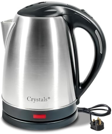 Crystals 1.8L Stainless Steel Electric Kettle, 1500W Fast Boil, Cordless, Auto Shut-Off, Boil-Dry Protection, Perfect Pour Spout, Travel Kettle – Silver (Silver)