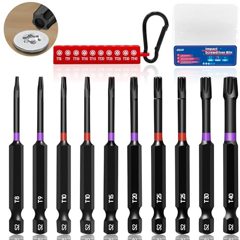KASAFE Lot de 10 embouts de tournevis Torx de 75 mm, embouts magnétiques de sécurité avec T8 T9 T10 T15 T20 T25 T30 T40