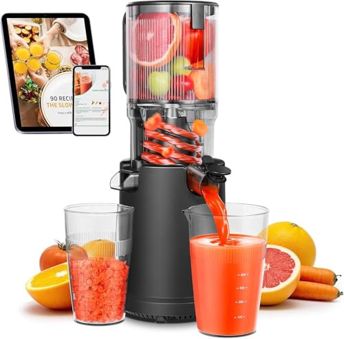 AOBOSI Entsafter Slow Juicer 135MM XXL Einfüllöffnung,90 RPM, Leiser Kupfermotor, BPA-frei, hohe Saftausbeute, für Gemüse & Obst,Rückwärts-Kau-Funktion– Slow Juicer Testsieger für gesunde Säfte