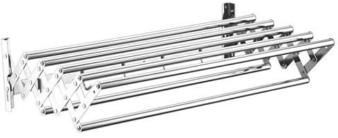 ObaBO Stendibiancheria Estensibile da Parete,Stendibiancheria da Acciaio Inox per Interni ed Esterni con 7 Barre - Design Elegante salvaspazio per Bagno Balcone Lavanderia,Silver-70cm