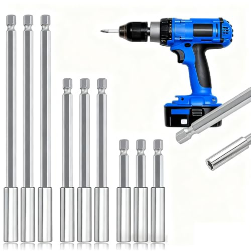 WOKICOR Set de 9 Extensiones Magnéticas para Atornillador sin Cable, 60mm, 100mm, 150mm | Porta Insertos Lungo, Prolongas Esagonales, Adaptador Angular para Taladro y Atornillado