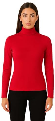 Women's Classic Turtleneck Long Sleeve Top, Fitted Style, Available in Red, White, Black (UK, Alpha, M, Regular, Regular, Red)
