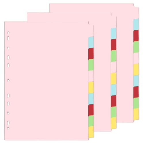 File Dividers A4, 3 Pack 10 Part Folder Dividers Coloured Multi Hole Punched A4 Dividers Tabbed Index Divider for Lever Arch Files Ring Binders Office School Index Dividers