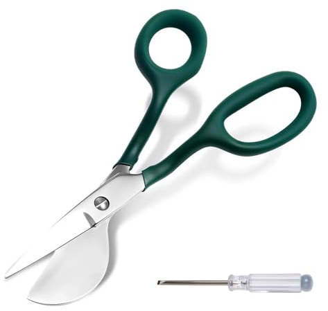 LEONTOOL - Tijeras de punta de pato zurda con destornillador, tijeras aplicadas con pico de pato para pelo de alfombra de 7 pulgadas, mango curvado escalonado para bordado, tela, costura, artes