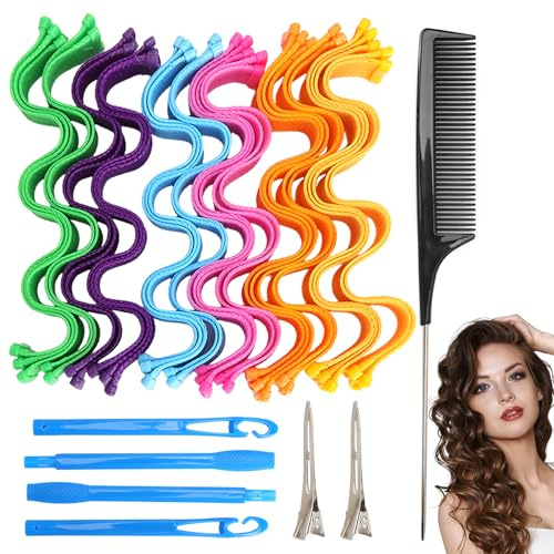 35 Pezzi Bigodini per Styling Capelli, Styler a Mossi Magici Senza Calore a 30 cm, Bigodini per Boccoli Heatless Hair Curler Styler a Spirale Senza Calore Bigodini Heatless Ricci Colori Misti