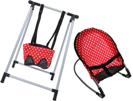 GARVALON Ensemble Accessoires Poupée 2 Pièces Chaise Berçante Rouge et Balançoire Rouge, D’Imitation pour Fille, Mobilier Poupée Compatible, Activité Ludique Créative