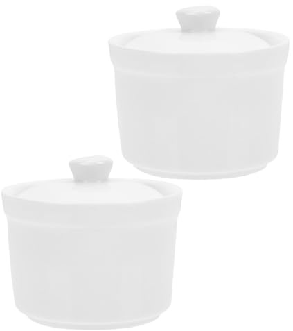 Garneck Ollas de Cerámica para Cocinar con Tapa 380 Ml, Juego de 2 Tazones para Sopa de Cebolla Francesa, Porcelana Resistente al Microondas y Horno, Adecuado para Guisos y Vapor